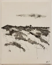 No.418 Original Abstract Modern Minimal Landscape Drawing By K.A.Davis 