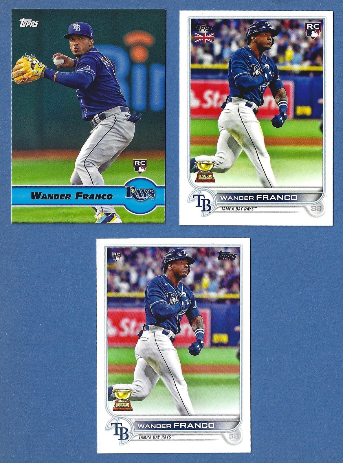 3 Topps 2022 Wander Franco UK PG-15 Premium Gold & #100 Base + US #215 Series 1