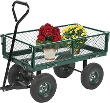 Outdoor Utility Wagon Heavy Duty Garden Cart Steel Mesh Frame Garden Wagon