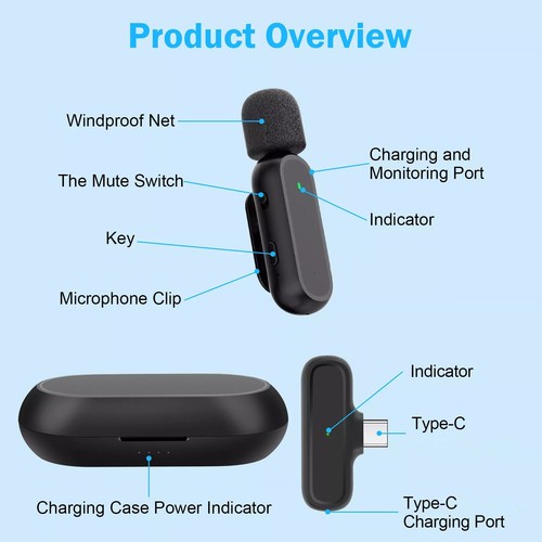 Wireless Lavalier Microphone Audio Video Recording Mic For Android Smart Phones - Photo 14/19