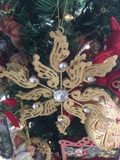 Pretty New Kurt Adler 6.5" Metal Gold Matte W/Gems Snowflake Christmas Ornament 