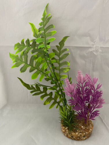 Aquarium Decor Fish Tank Ornament Artificial Plastic Plant Green and Purple 11"