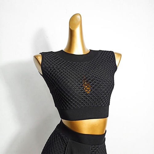 Black Striped Latin Dance Skirt Dancing Performance Women Tops Ballroom Dress - Picture 27 of 27