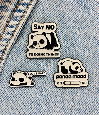 Neue Emaille Pin süße Panda Tier Spruch Metall Stecker 1 Stück