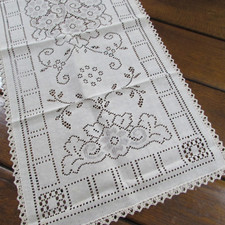 VTG Beige Floral Lace Cotton Blend Table Runner - Dresser Scarf 49 x 15"