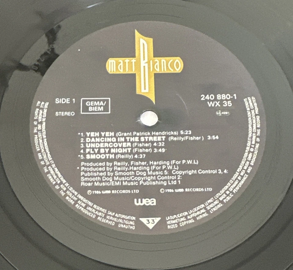 Matt Bianco - Self Titled Lp Vinyl Record WEA Records EX / VG Condition - Image 4 of 4