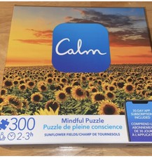 Calm Mindful 300 Piece Puzzle of Sunflower Fields with Subscription and Poster