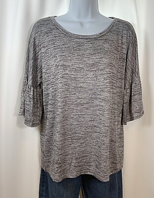 LOFT OUTLET Womens Size Small Gray Streaks Stretch Semi Sheer Flowy Sleeves Top