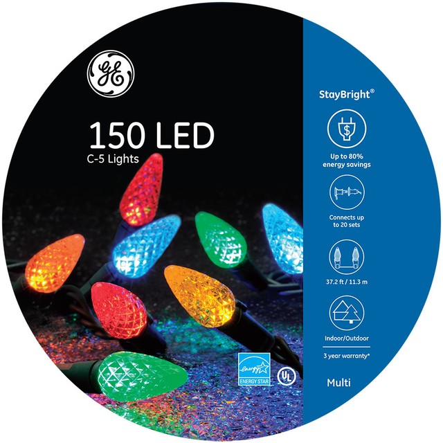 GE Staybright LED C5 Multicolor Christmas Lights 150 Count for sale