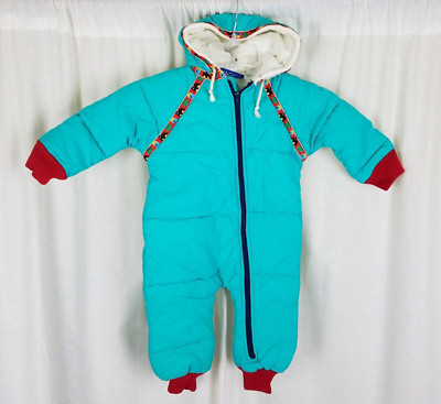 Vintage Log House Designs Hooded One Piece Quilted Winter Snowsuit Baby Girl 12M