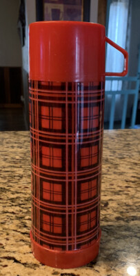 Aladdin Plaid Thermos Pint Red And Black Vintage With Cup And