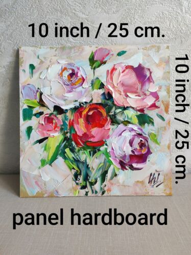 original oil painting Rose Peony flowers artwork Floral wall art 10*10 inch - Picture 5 of 13