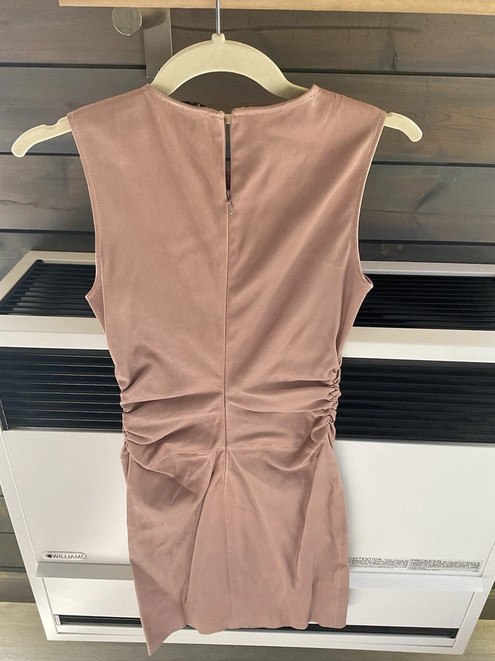 Vestido Theory Rosa Rusa Cuello Redondo Sin Mangas 2 Cuero Cordero Foto 4 de 4