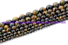 4/6/8/10/12/14mm Yellow Blue Tiger's Eye Round Gemstone Loose Beads 15 Inch