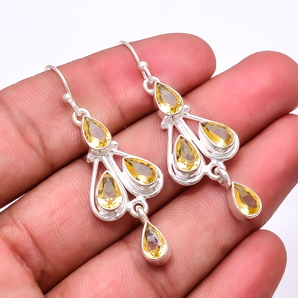 Citrine Multi-Collet 925 Sterling Silver Earrings 2.03