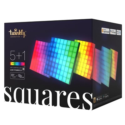 Twinkly Squares Starter Kit, RGB LED Panels Kit, Including 1 Main Panel and 5...