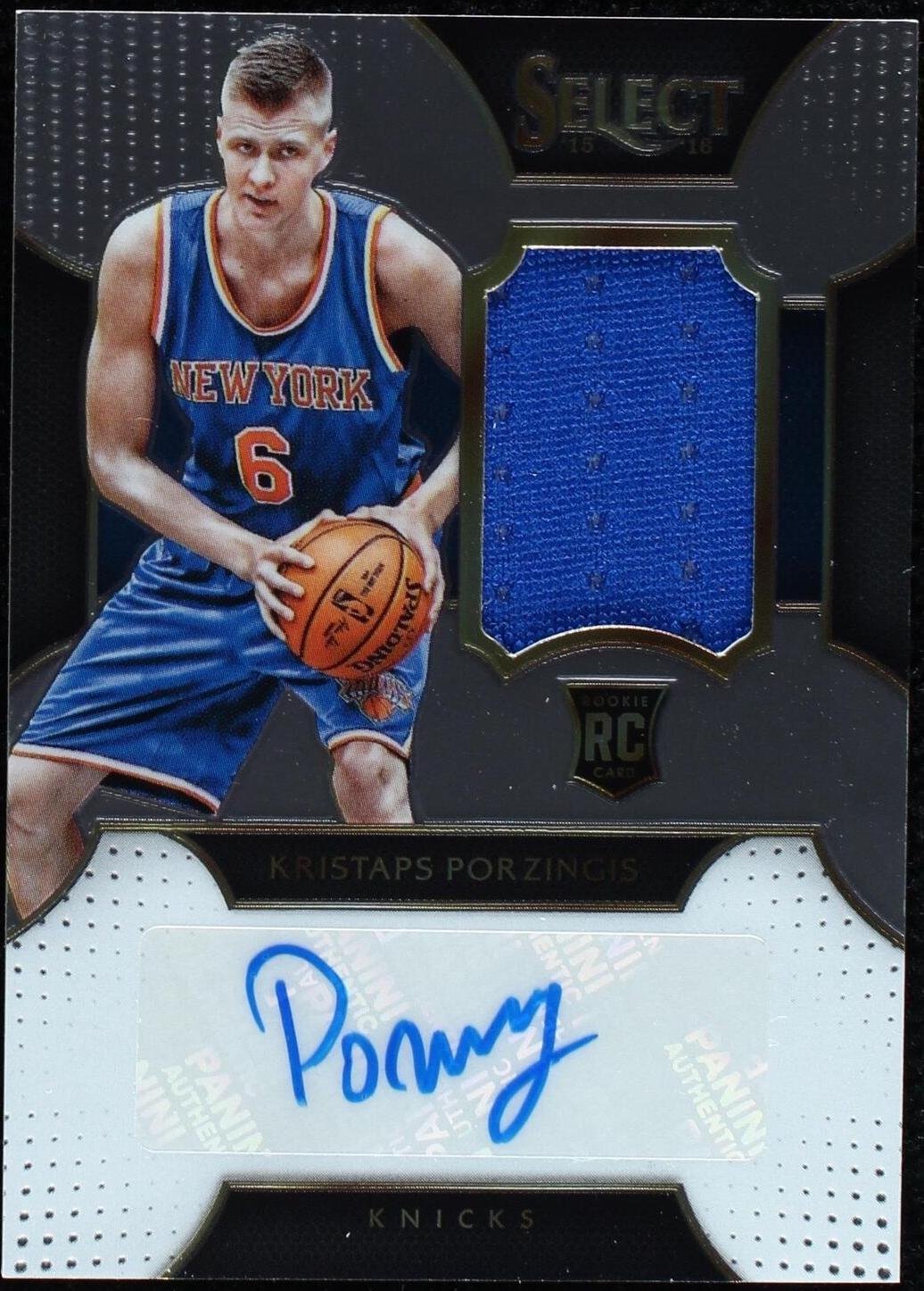 201516 Panini Select Rookie Autograph Materials Kristaps Porzingis 