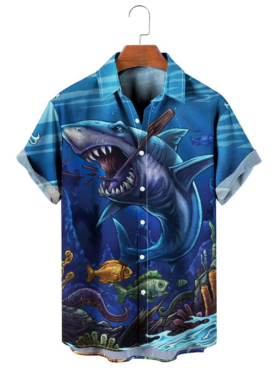 Shark-Themed Tropical Hawaiian Shirt for Men and Women
