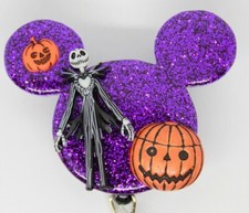 Jack Skellington Nightmare Christmas Mickey Badge Reel ID Holder Pumpkin King
