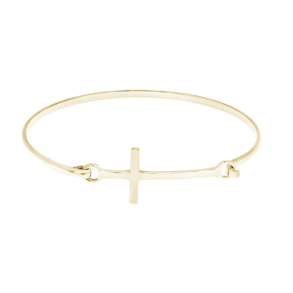 Sleek Sideways Cross Bangle Bracelet In Religious Solid Sterling