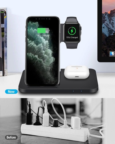 15W 3in1 Wireless Charging Station Dock For Apple Watch Air Pods iPhone 13 12 - Picture 3 of 19