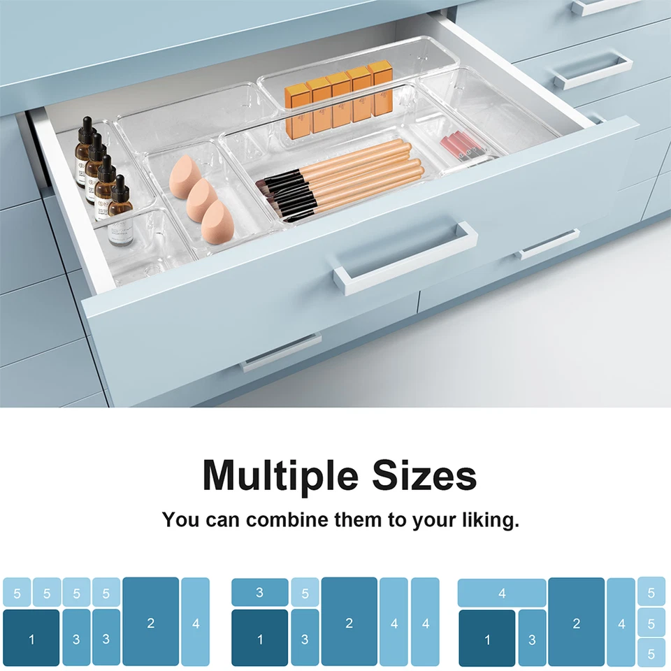 25PCS Draw Organiser Plastic Box Desk Drawer Fridge Trays Makeup Storage Divider - Image 4 of 4