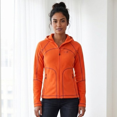 Millet Fleece Jacket Womens Small Orange Full Zip Hood Technical Hiking MIV4762