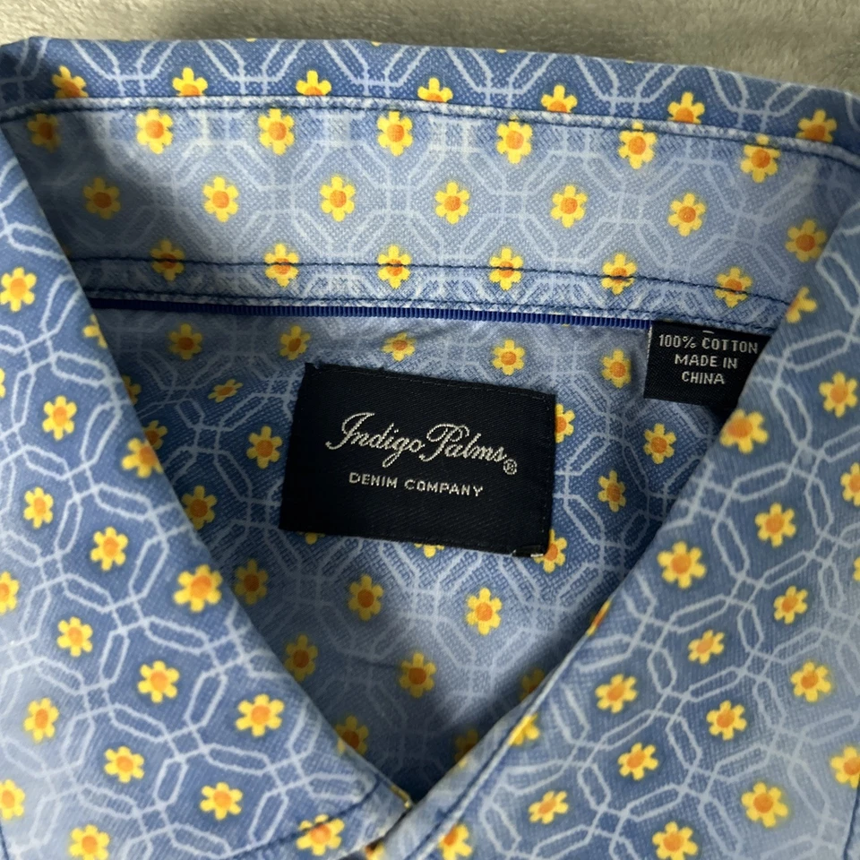 Indigo Palms Shirt Mens Large Long Sleeve Blue Floral Button Down - Image 2 of 4