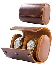 2 Watch Travel Case-Classic Leather Watch Case With 2 Watch Case Espresso