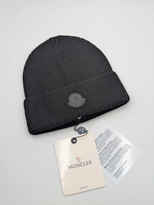 MONCLER BEANIE MONCLER Unisex Black Beanie Hat One Size New with Tags Winter Hat