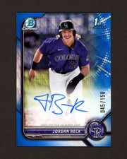 2022 Bowman Chrome Draft Autographs Blue Wave Refractors CDAJBE Jordan Beck /150