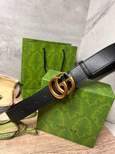 BELT GUCCI BELT BLACK LEATHER AUTHENTIC UNISEX WOMEN / MEN GOLD BUCKLE
