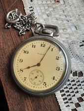 1917 Elgin Pocket Watch w/ Chain 15 Jewels, Double Rollers. Serial  20259102