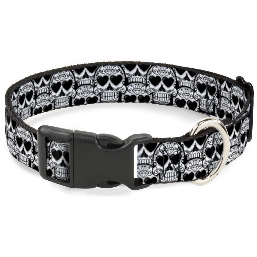 Plastic Clip Collar Diamond Sugar Skull Stacked Black/Silver Fade/White Large 15