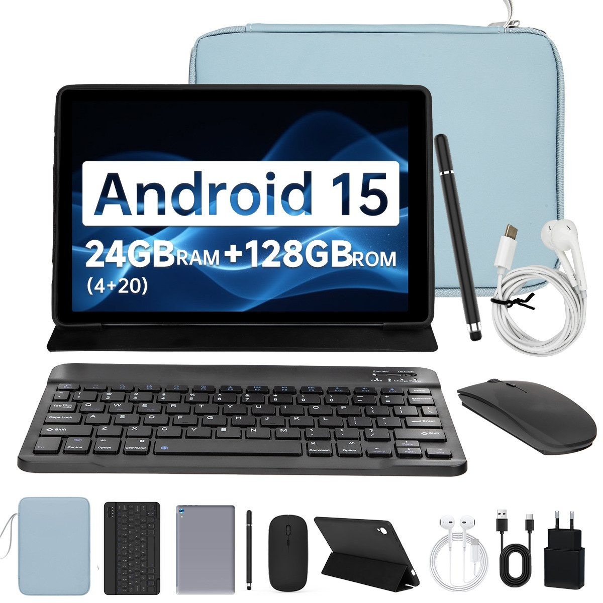 Tablet Android 15 10,1 pollici 24 (4+20) GB + 128 GB, 1280 x 800 HD IPS LCD WiFi Bluetooth