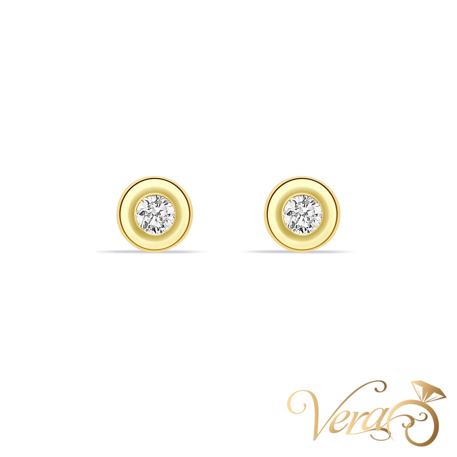 14K Yellow Gold Round Stud Earrings with CZ, 5.5mm