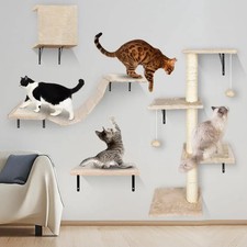 Cat Wall Climbing Frame 4 in 1 Tree House Bridge Shelf Scratching Beige