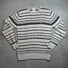 Vtg Lacoste Spellout Knit In Striped Sweater Made In France Men's 4 Gray Black