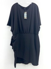 Boohoo Womens Short Sleeve Faux Wrap Black Dress NWT! Size 22