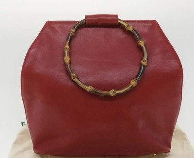 Gucci Red Top Handle Bag Bamboo Handle, Scarf, Silver Hardware, Magnetic Closure
