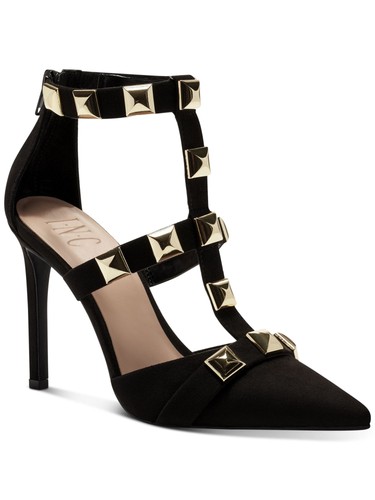 INC Womens Black Studded Strappy Syndia Pointed Toe Stiletto Zip-Up Pumps 9 M