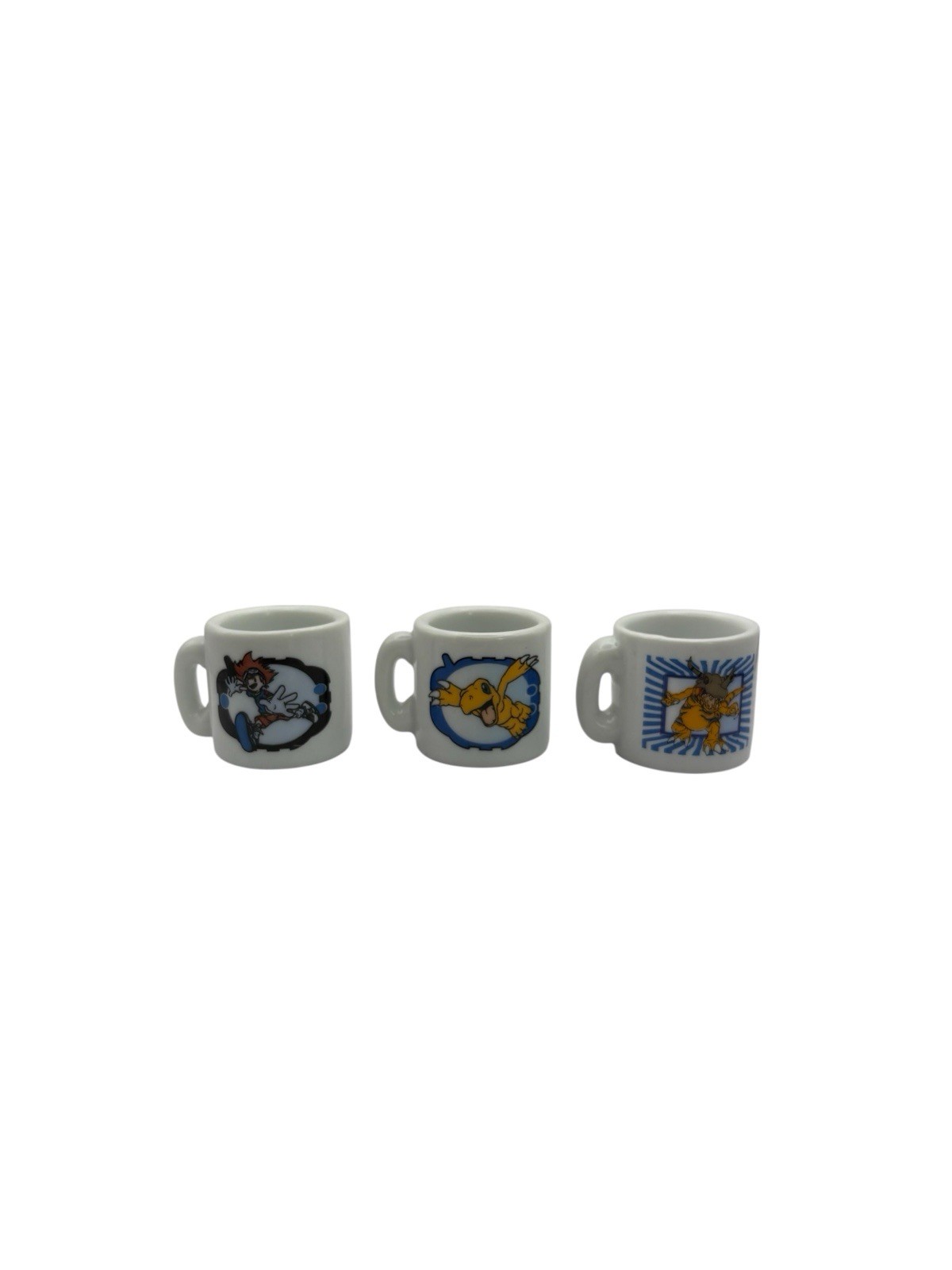 Digimon Mini Mug Cup Lot Tai Kamiya Agumon Greymon 2000 Vintage Bandai