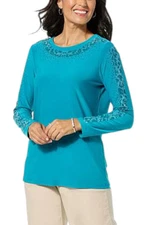 Antthony Women's Embellished Long-Sleeve Heat Seal Top Ivy