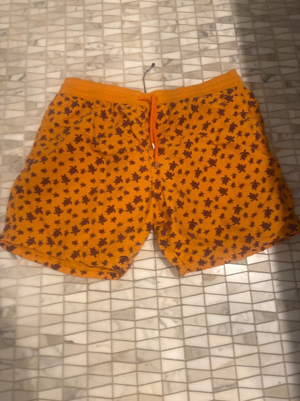 Vilebrequin Orange  w Purple turtles Men's Size 3XL Swim Trunk Pockets Lined