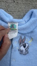 Vintage Baby Looney Tunes Bugs Bunny Blue Footed Snap Terry Sleeper 24 Months