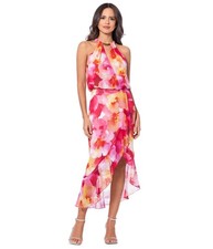 XSCAPE Womens Printed High-Low Dress, Multicoloured, 12