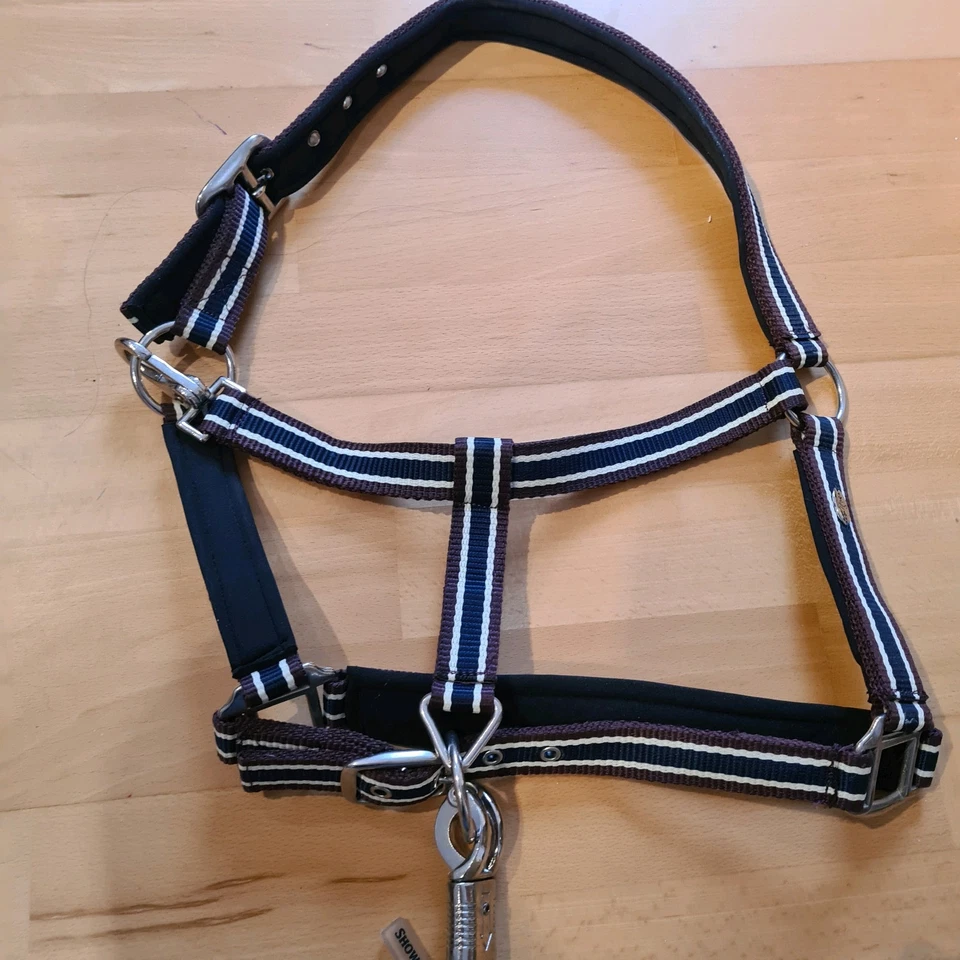 Ponyhalfter Showmaster mit STRICK, Panikhaken,, NEU, BORDEAUX, BLAU, WEISS - Bild 4 von 4