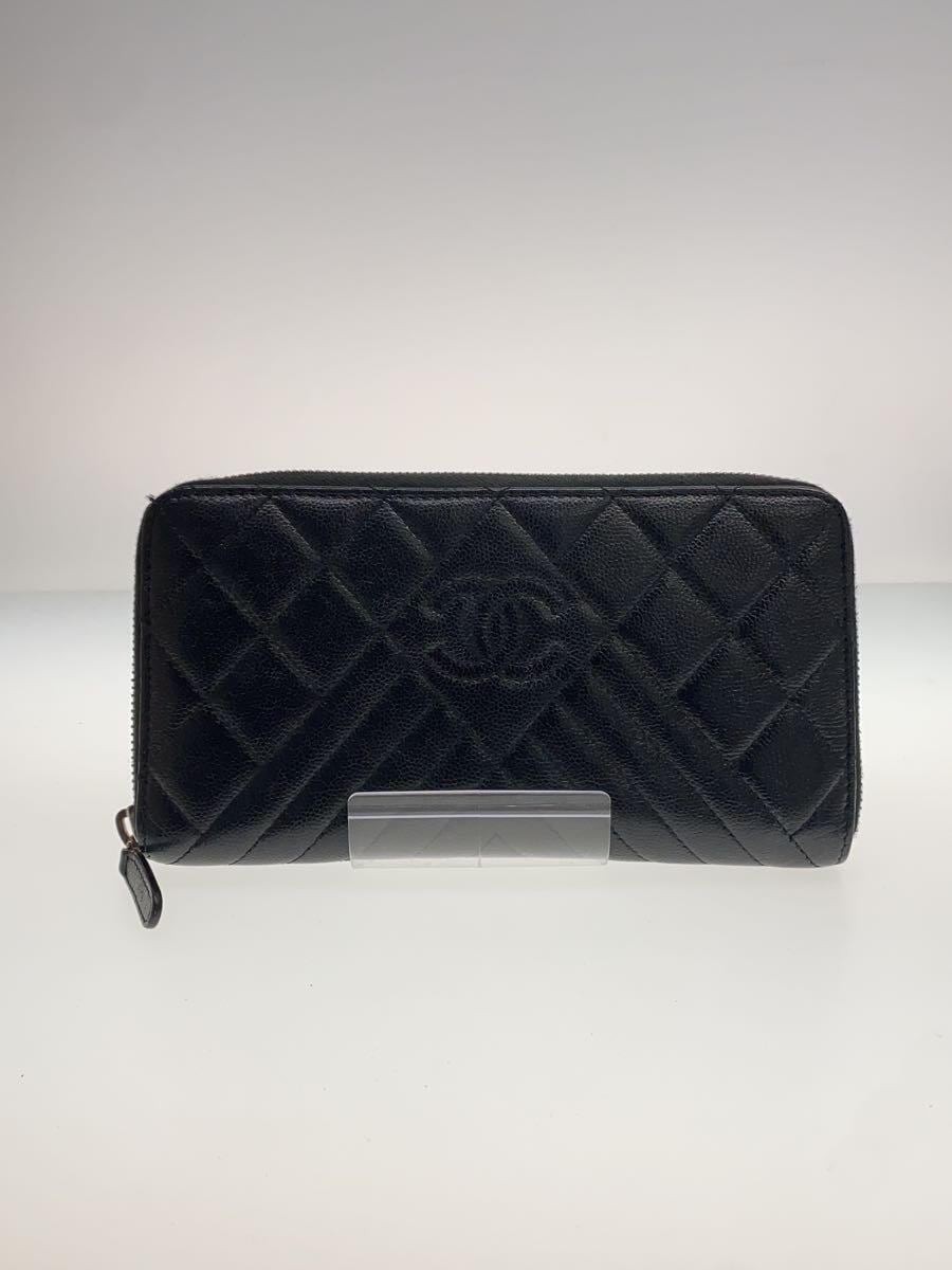CHANEL Black Caviar Leather Chevron Coco Mark Long Wallet Pre-Owned