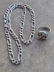 Vintage Sterling Silver Men's Heavy Chain And Agate Ring
