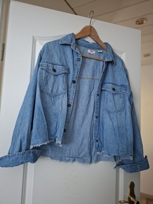 Levi's Damen Denim Bluse Blau Gr. S Langarm Kragen Knopf Fransen